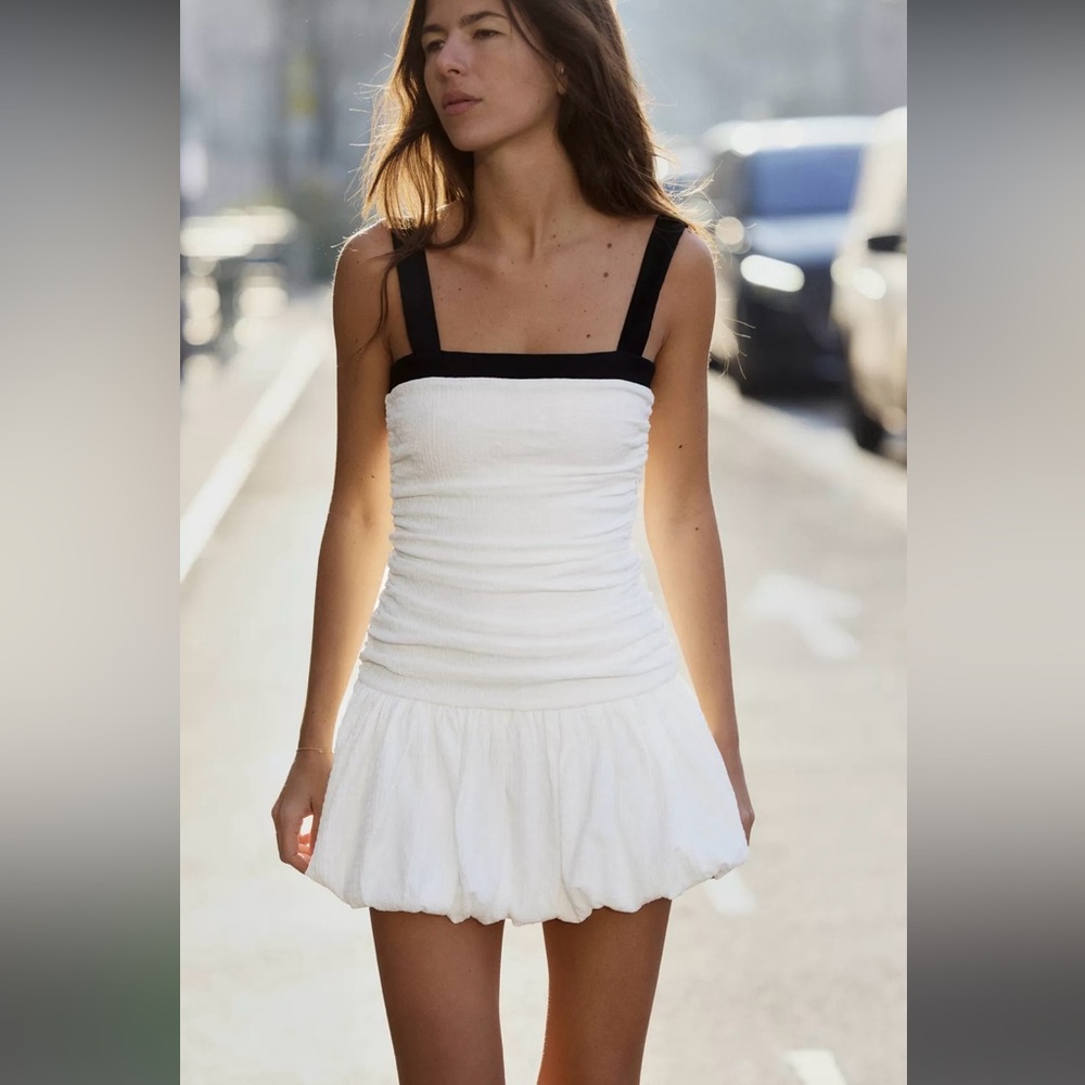 New ZARA Balloon Textured Mini Dress